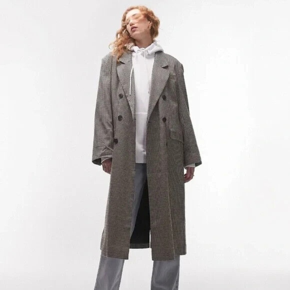 Topshop check oversized dad coat in neutral S